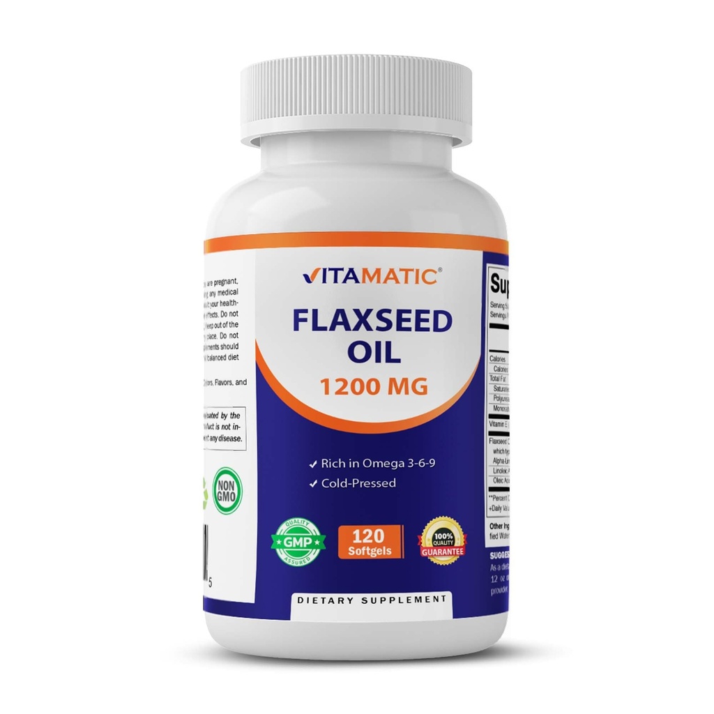 Vitamatsko laneno olje 1200 mg – 120 Softgels Hladno laneno olje s 675 mg ALA Omega-3 – Podpira zdravje srca in splošno dobro počutje
