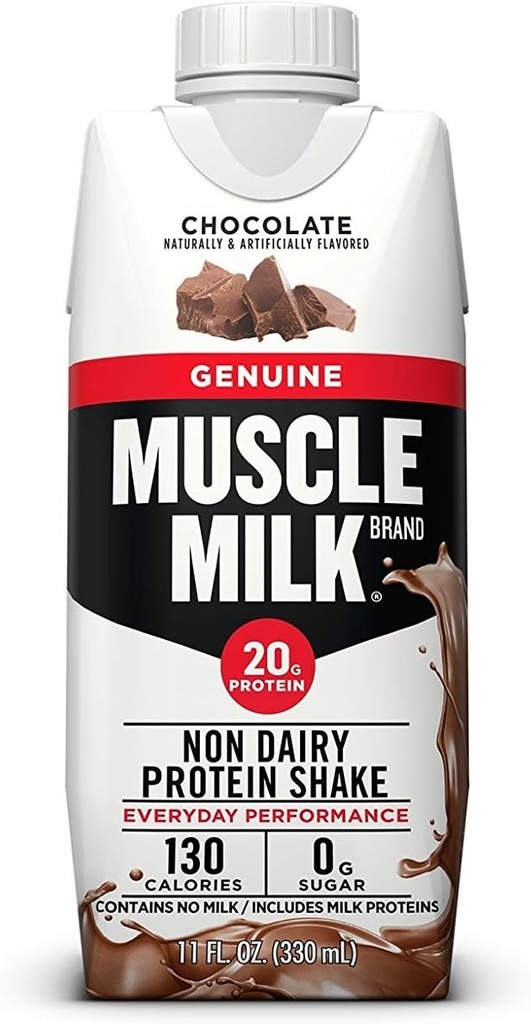 Mišično mleko Pristen beljakovinski šejk, čokolada, 11 Fl Oz Škatla, 12 Pakiranje, 25g beljakovine, nič sladkorja, kalcij, vitamini A, C & D, 5g vlaknine, Energibilni prigrizek, Obdelava, Pakiranje lahko Vary