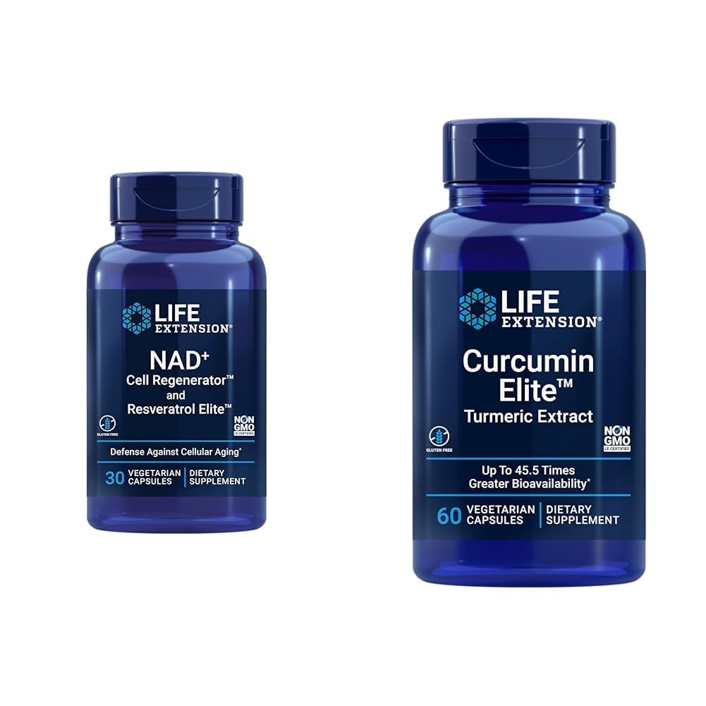 Življenjska razširitev NAD+ Regenerator celic in Resveratrol Elite, NIAGEN nikotinamid ribozid in Curcumin Elite Kurmeric Extract, spodbuja zdrav vnetni odziv