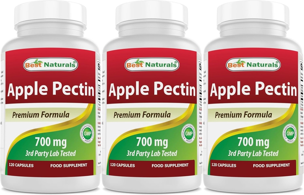 Best Naturals Apple pektin 700 mg - dietna vlaknina - Intestinalna podpora - 120 kapsul (120 število (Pack of 3))