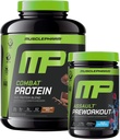 Muscle Pharm Combat 4lb Chocolate Protein and MusclePharm Assault Blue Raspberry Predworkout