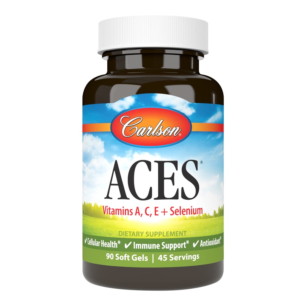 Carlson - ACES, vitamini A, C, E + selen, celično zdravje in imunodinamična podpora, antioksidant, 90 kapsul