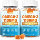 Vegan Omega 3 dodatek Gummies 1100m za odrasle - DHA 680mg & EPA 340mg s kurkuma, MSM, Vitamin C, E, D3, Cink - Algae ribje olje Alternative