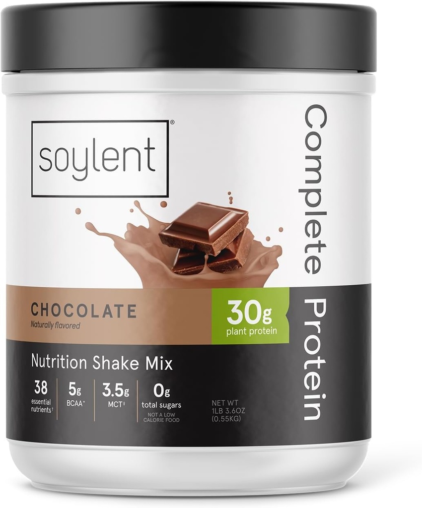Soylent Popolni beljakovinski prašek, čokolada, 30g Beljakovine Shake za rast in regeneracijo mišic, BCAA, DHA, MCT, 28 Vitamini in minerali, Zero Sugar, Gluten Free, Vegan - 1,25lb