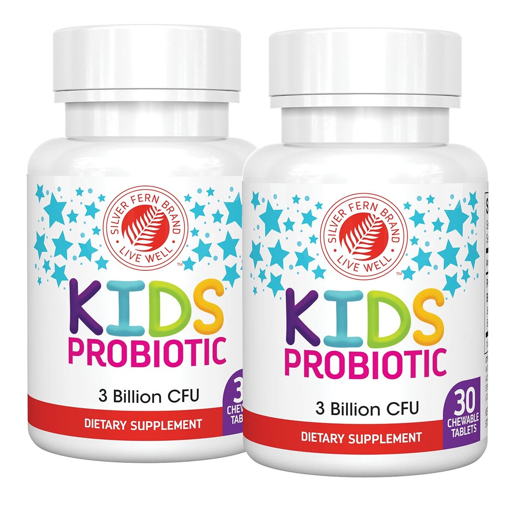 Silver Fern Brand Otroci Ultimate Probiotic - 2 steklenice - 30 Žvečljive tablete vsak - Sladkor & Gluten brezplačno - Otroški prehranski dodatek - DNK & Preverjena obstojnost - Prebavna in Imunska podpora