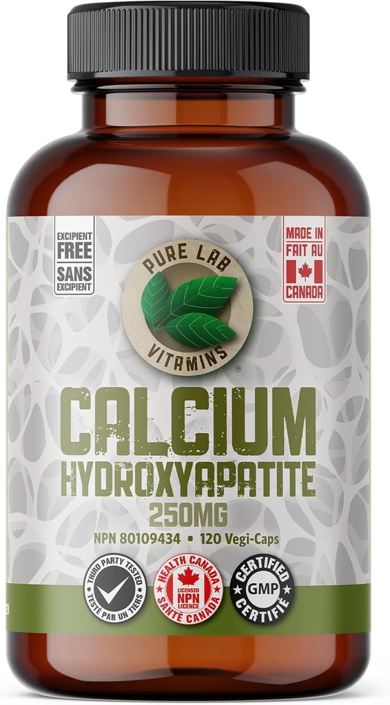Kalcijev hidroksiapatit 250 mg - 120 Veganskih kapsul s čistimi Lab vitamini - Kalcijev hidroksiapatit je organsko-bound kompleks tega, kar je naravno del matice kosti iz Kanade