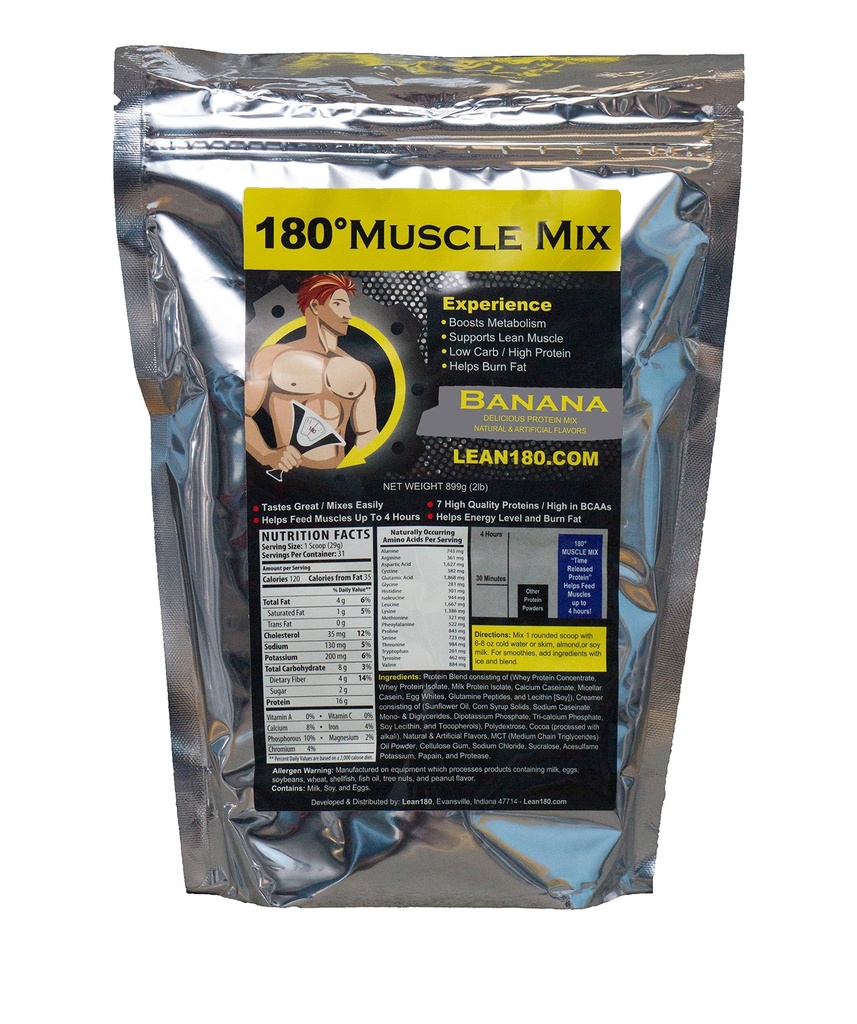 Nagnite 180 mišic Mix - Najboljši okus Whey Protein Shake - zajtrk, post vadba, prigrizek - pomaga najete mišice, poveča energijo - okusi Super - 31 Shake - Banana