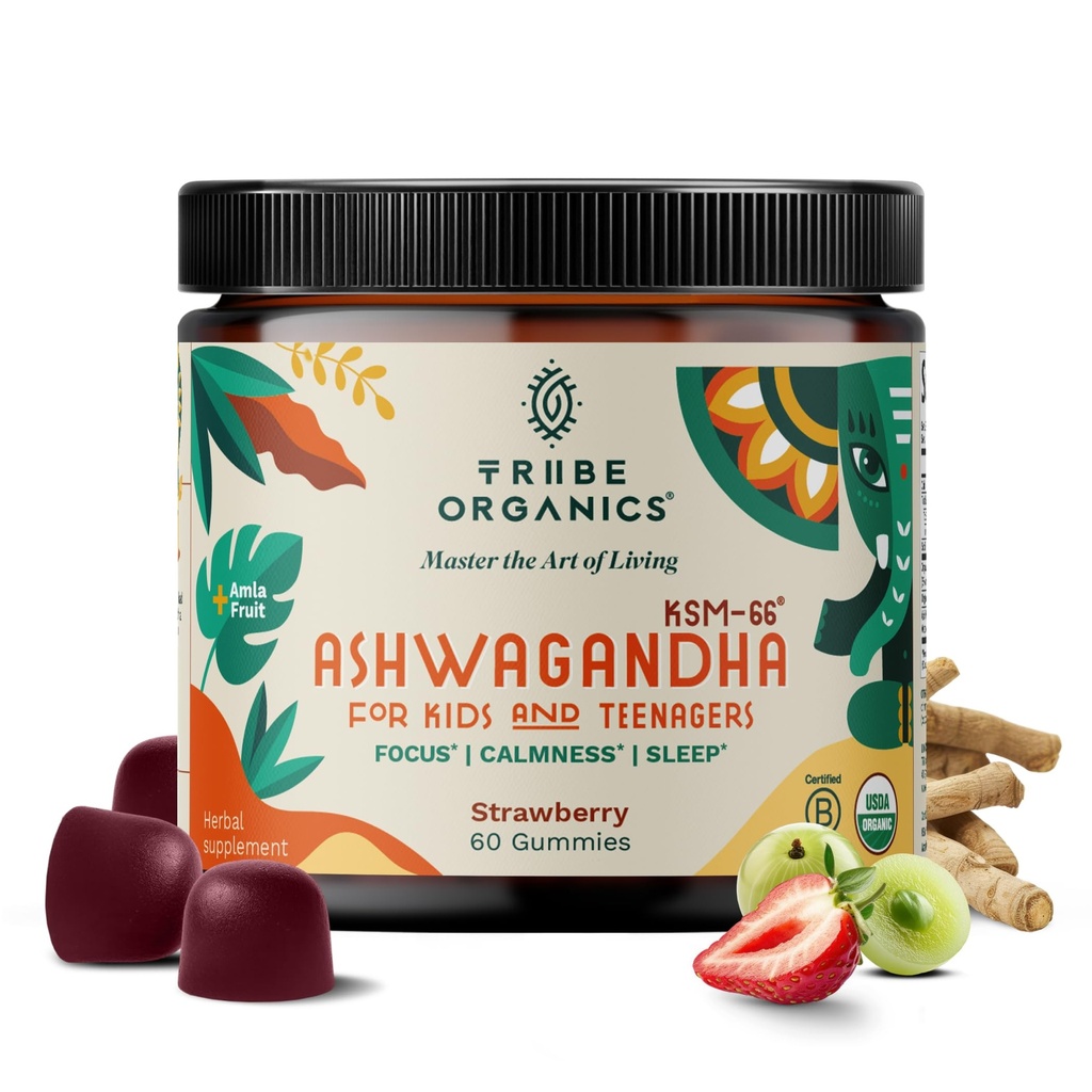 Ashwagandha KSM-66 Gummies za otroke in najstnike - Pure Organic Root Extract Ayurvedic Supplement Gummy - Fokus Podpora razpoloženju Povečajte energijsko moč 600mg naravnega KSM66 za vrhunsko absorpcijo