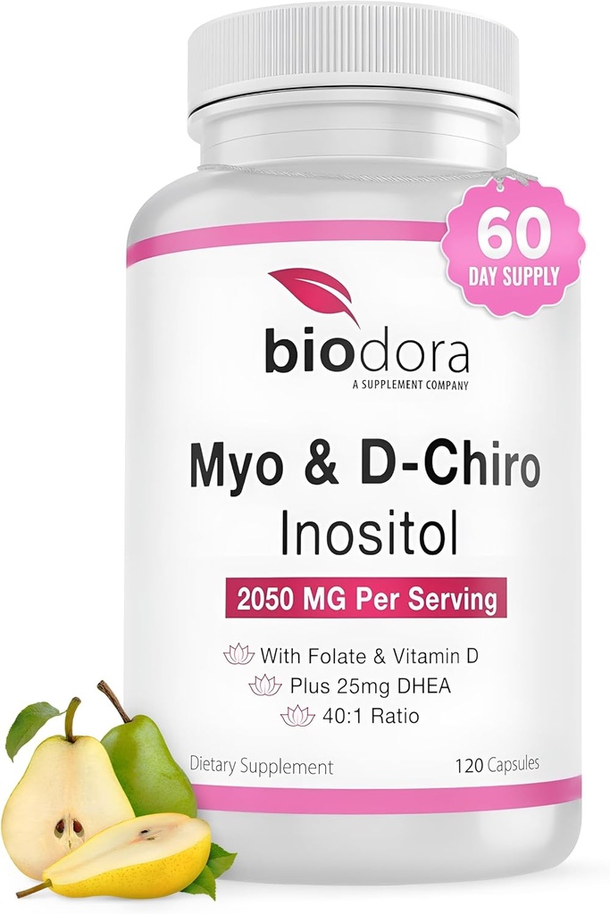 Myo& D- Chiro Inositol dodatek, s Folat in vitamin D, 40 do 1 Razmerje, Vključuje DHEA, pomaga v hormonskem ravnovesju, funkcije jajčnikov, 2050mg na serviranje, 120 kapsul