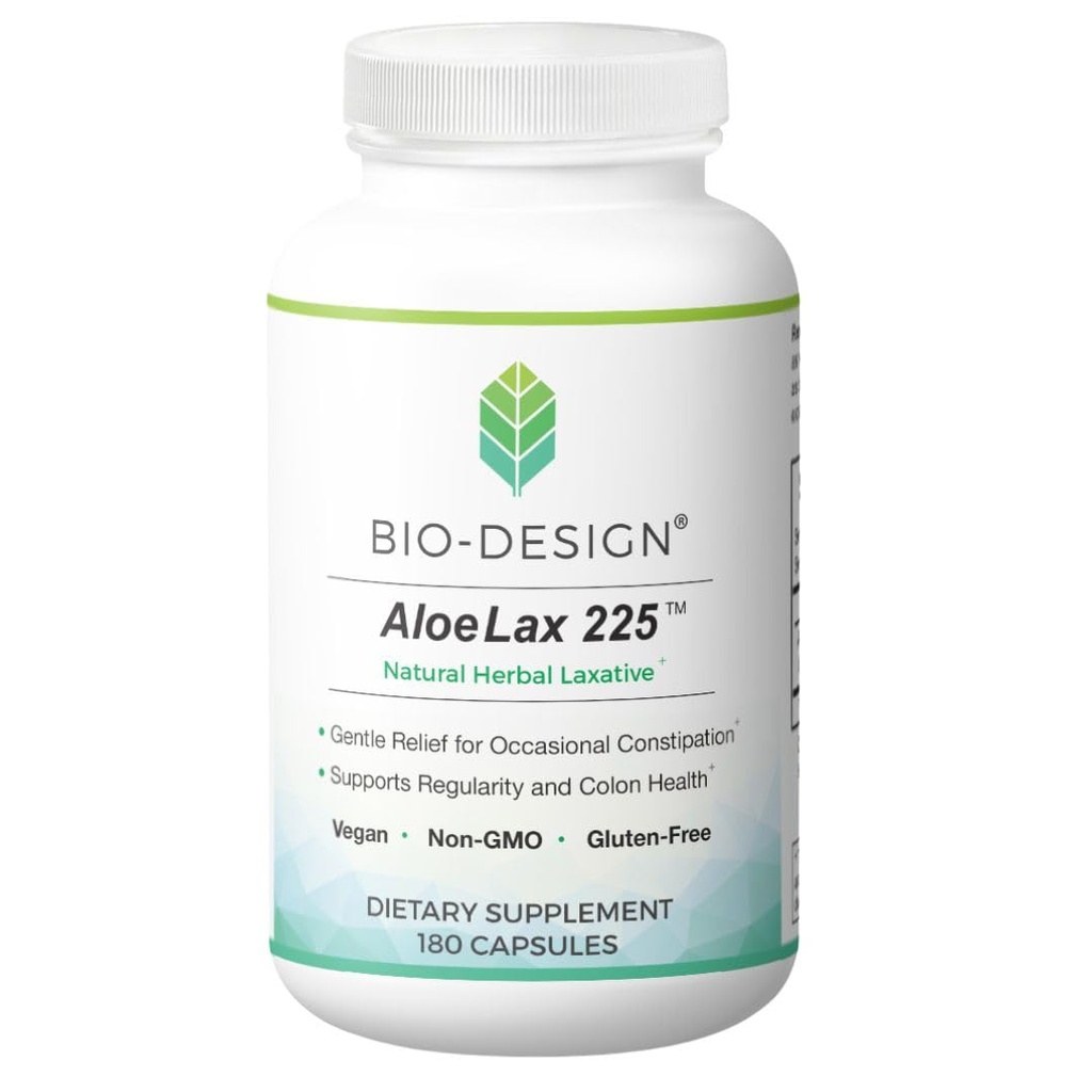 Aloe Lax 225 Natural Herbal Laxative - Nežna olajšava za občasno zaprtje, plin, in napenjanje z 225mg Natural Aloe Ferox - podpira Bowel Rednost in zdravje kolonij - 180 kapsul