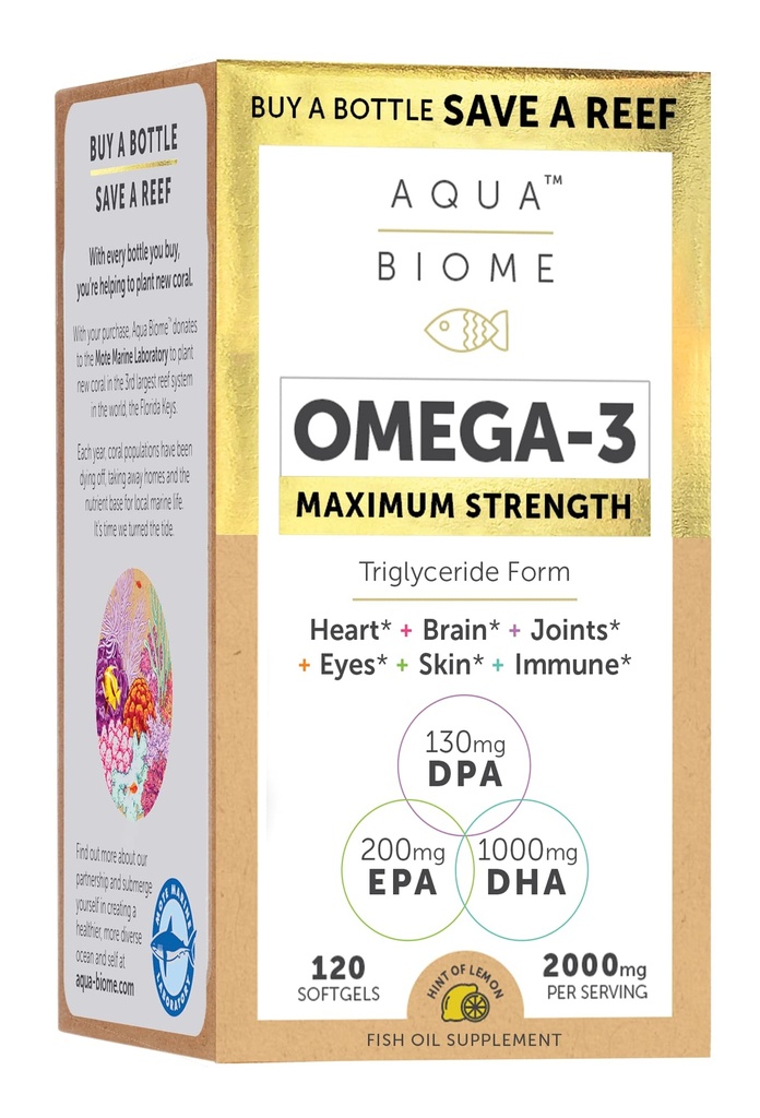 Enzymedica Aqua Biome ribje olje, največja moč, 120 Štetje