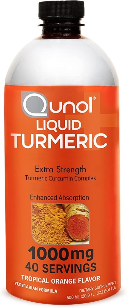 Qunol Liquid Kurkumin s črnim poprom 1000 Milligram, Podpira zdravo vnetje odziv in skupno podporo, Prehranska dopolnila, Dodatna moč, 40 Servings, 20.3 fl oz (paket po 1)