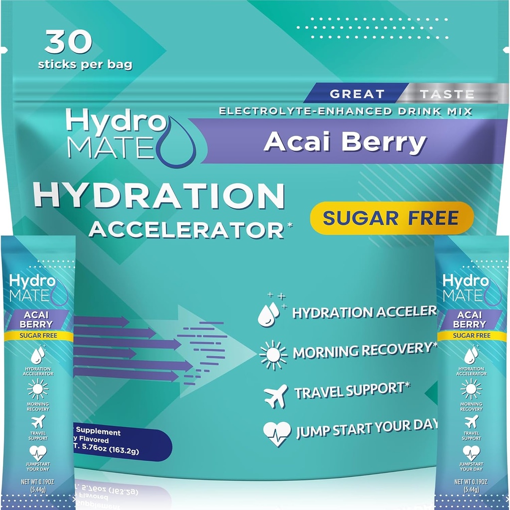 Elektrolit v prahu Brez sladkorja Hidracija Paketi Acai Berry HydroMATE 30 palice