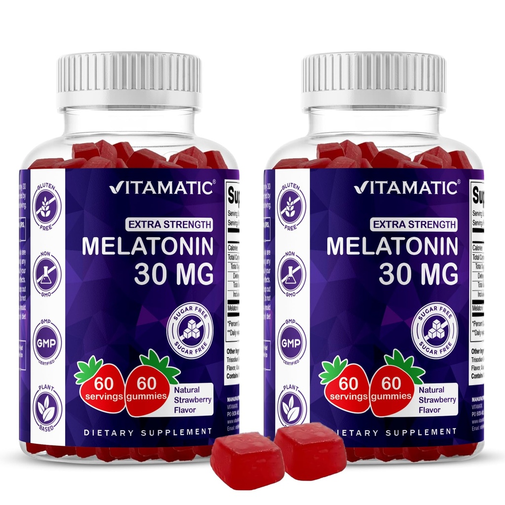 Vitamatski sladkor prost melatonin 30mg na Gummy - 60 Serving - 60 vegetarijanskih gummies - Nenavadno oblikovanje dodatek (60 Število (Pack of 2))