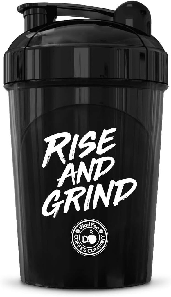 MIXT energija Rise and Grind Shaker steklenica, 16 oz. Shaker steklenica, BPA Free & Lid Mešalna tehnologija (16 oz, črna)