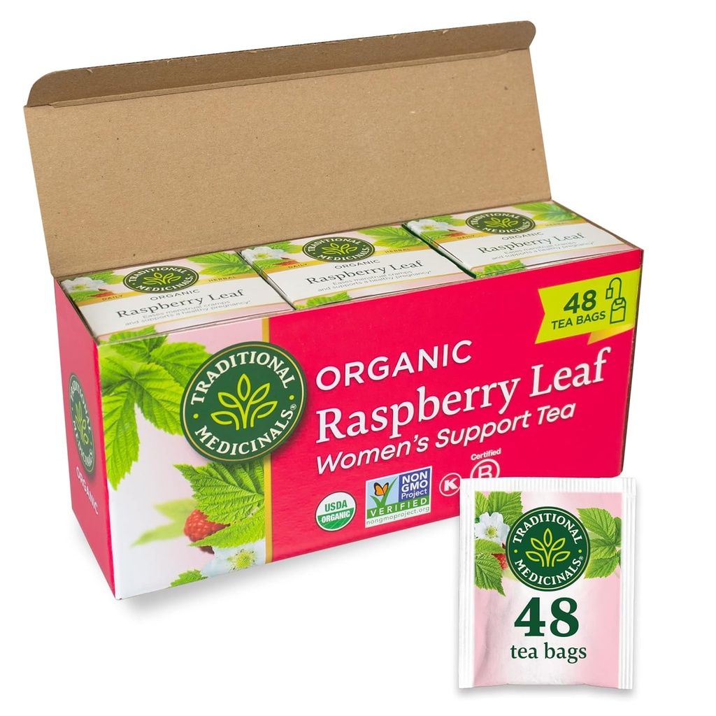 Tradicionalna zdravila Tea, Organic Raspberry List, Laises Menstrual Cramps, Podpira zdravo nosečnost, 48 Tea Bags (3 pakiranje)