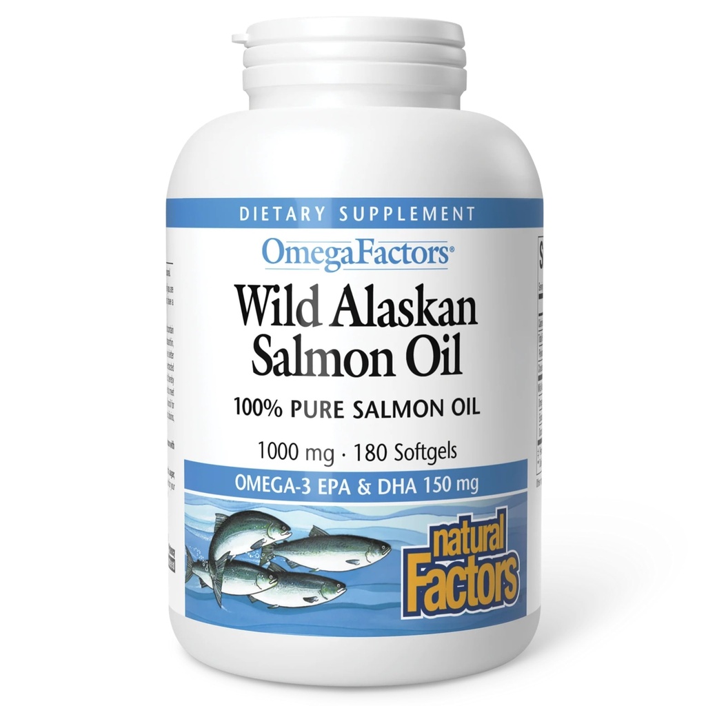 Naravni dejavniki Divji Aljaški Salmon Oil zagotavlja Omega-3, EPA, DHA & Vitamin D, Podpira zdravje možganov in srca, 180 Softgels