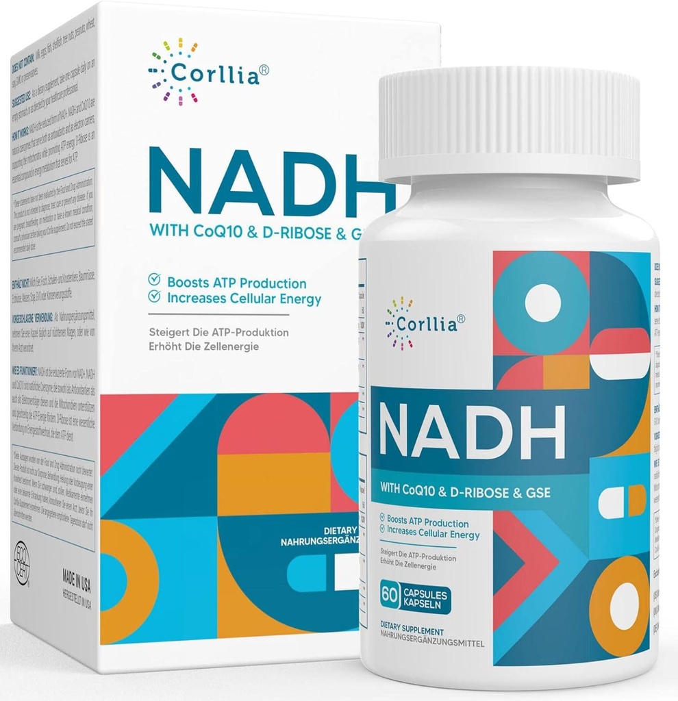 NADH + CoQ10 + D-ribozni dodatek, izboljšanje NAD+ Doplačilo za energijo, utrujenost , 60 kapsul