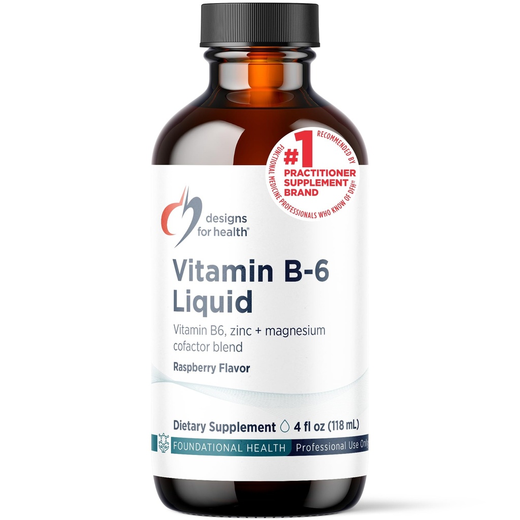 Designs for Health Vitamin B6 Liquid - 50mg B6 z magnezijevega kelata + Cinkov dodatek - Absorbs enostavno + Great Degusting Raspberry Flavor (24 Servings / 4 Fl Oz)