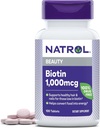 Natrol Beauty Biotin 1000mcg, prehranska dopolnila za zdrave lase, kožo, nohte in energijo Presnova, 100 tablet, 100 dnevna zaloga (Pack of 12)