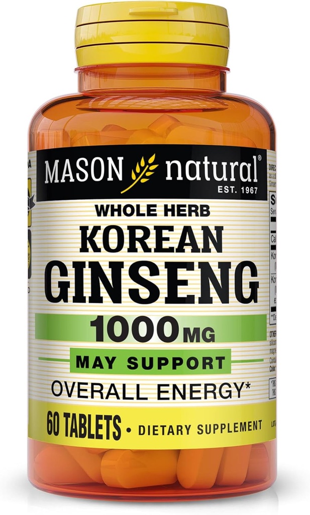 MASON NARAVNA korejska ginseng 1.000 mg, Podpira energijo, vzdržljivost in vitalnost, 60 tablet