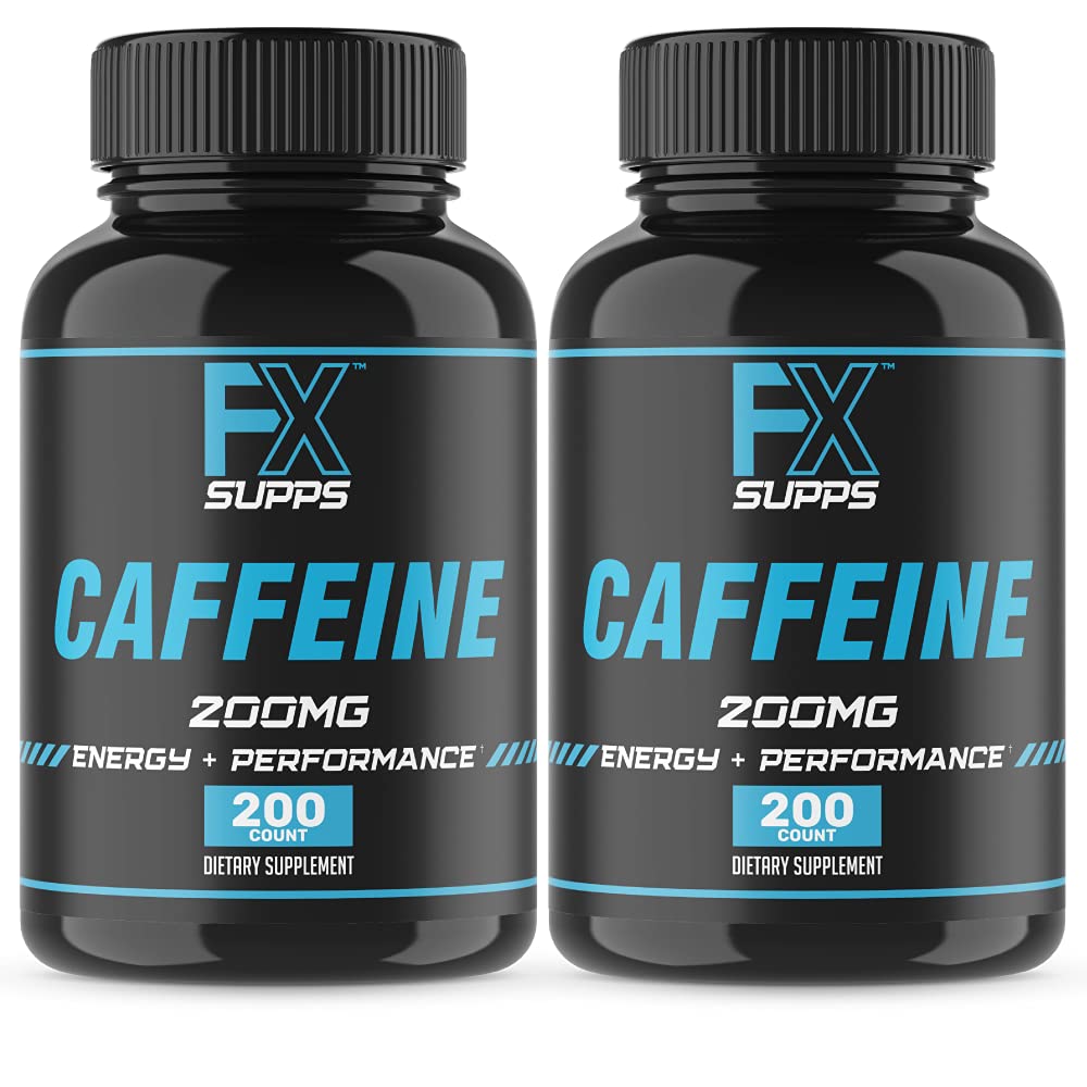 FXSUPPS Kofein 200 mg tablete (2-Pack, 400 kapsul) – hitro delovanje energijska podpora dodatek za moške in ženske 