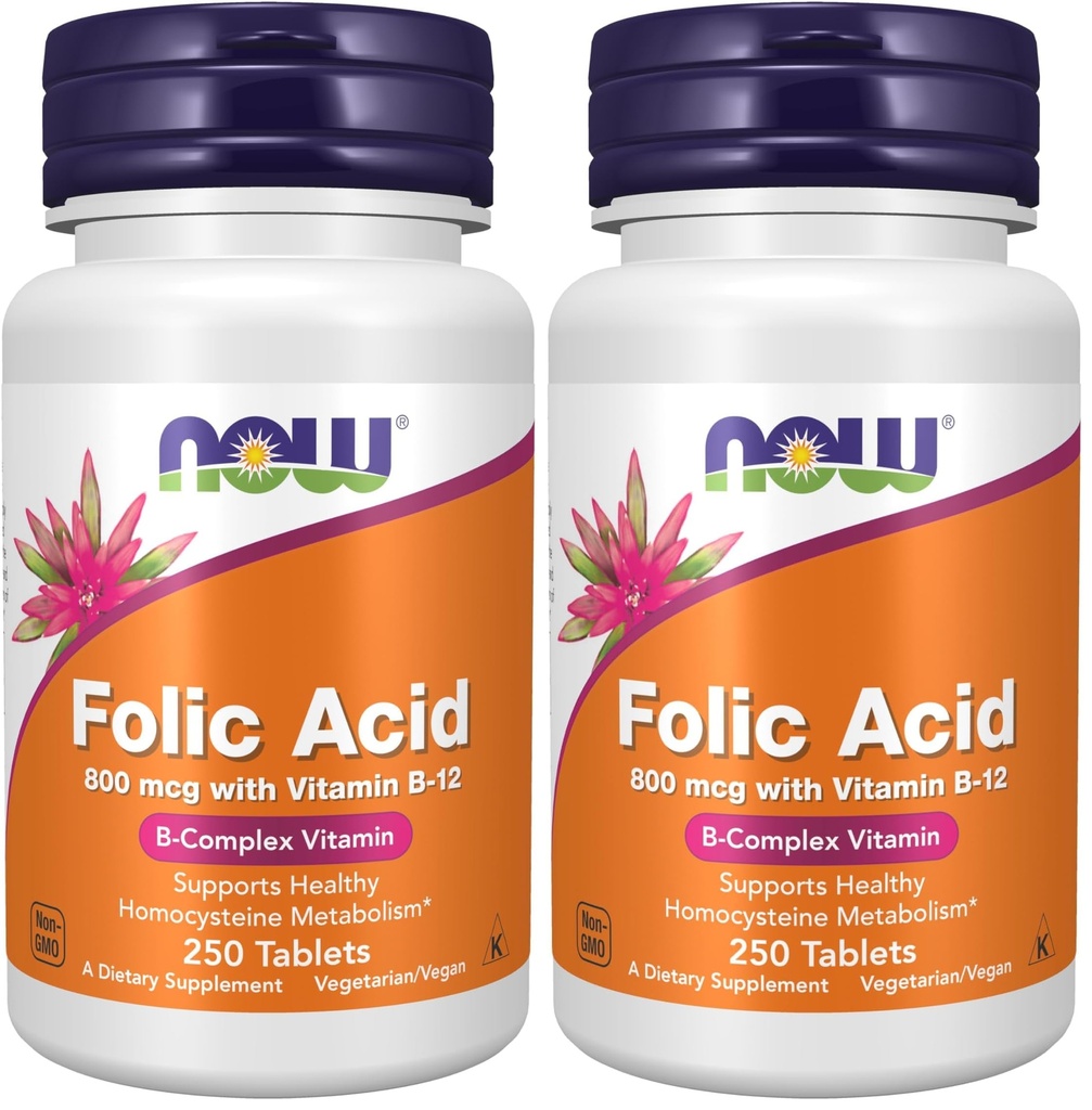 Zdaj dopolnila, Folna kislina 800 mcg + B-12 (cianokobalamin) 25 mcg, B kompleks vitamin, 250 tablet (paket z 2)