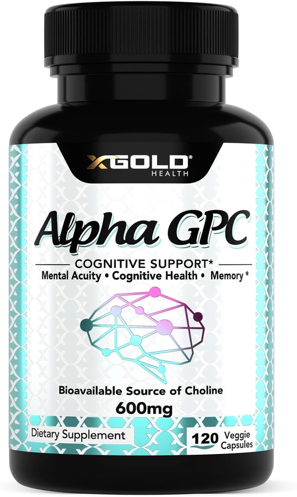 Alfa GPC Choline 600mg, 99% Pure Nootropic dodatek, 120 Veggie kapsule, Kognitivni izboljšanje spomina, zdravje možganov in fokus