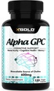 Alfa GPC Choline 600mg, 99% Pure Nootropic dodatek, 120 Veggie kapsule, Kognitivni izboljšanje spomina, zdravje možganov in fokus
