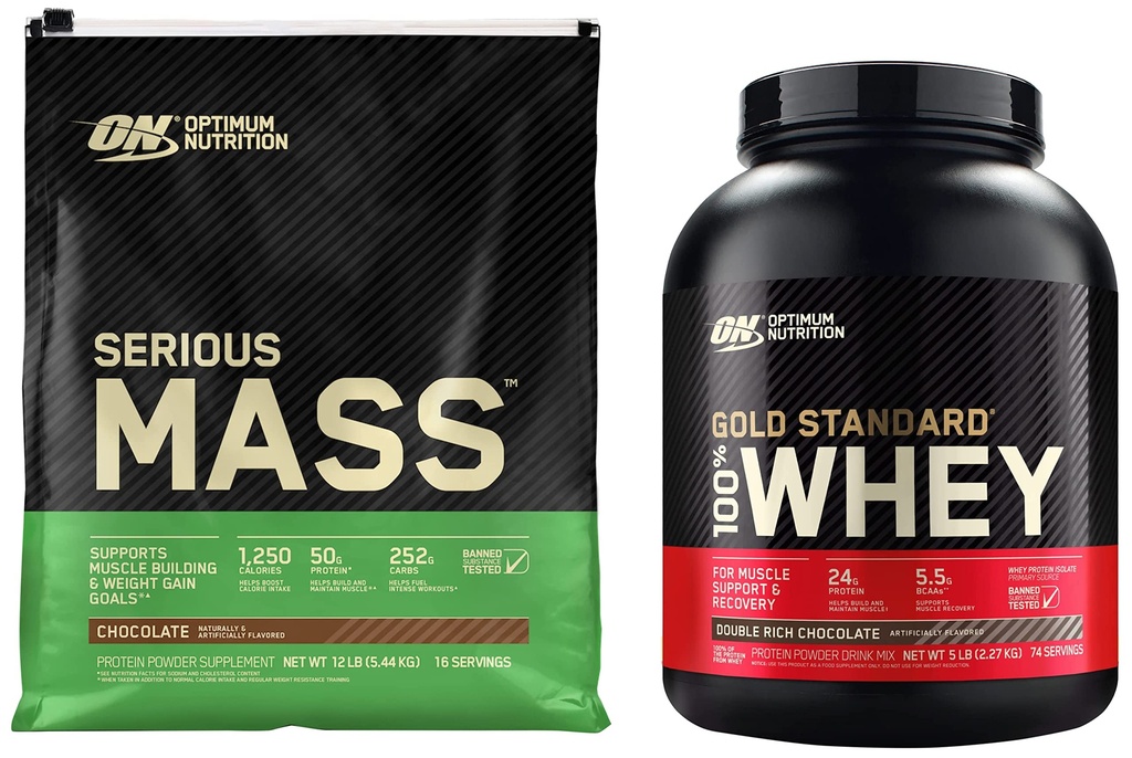 Optimalna prehrana Resni Mass Hujšanje Protein Powder & Gold Standard 100% Whey Protein Powder, dvojno bogata čokolada, 5 Pound (Packaging May Vary)