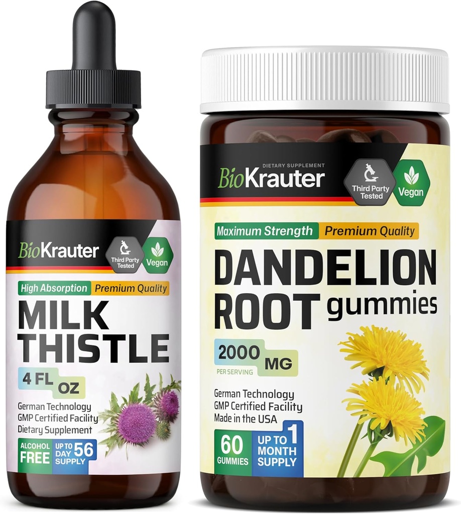 BIO KRAUTER mleko osat Tinkture 4 Fl. Oz. & Dandelion 60 Gummies