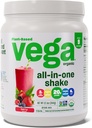 Vega Organic All-in-One Vegan Protein Powder, Berry - Superfood sestavine, Vitamini za podporo imunitete, Keto prijazno, Pea Protein za ženske in moške, 12.1 oz (Packaging May Vary)