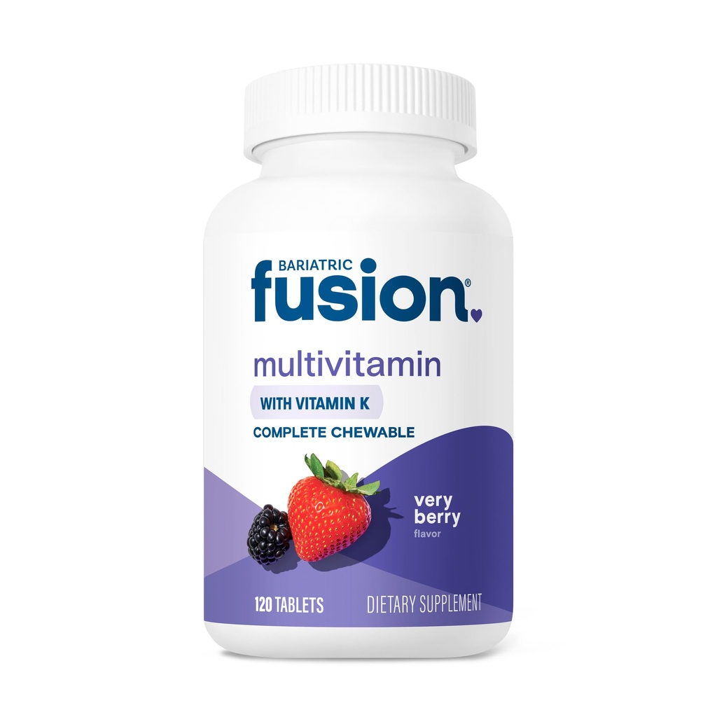 Bariatrična fuzija Zelo Berry Popolni žvečljivi bariatrični multivitamin z železom in vitaminom K za bolnike z bariatrično kirurgijo, vključno z želodčnim obvodom in cevjo Gastrectomy - 120 tablet