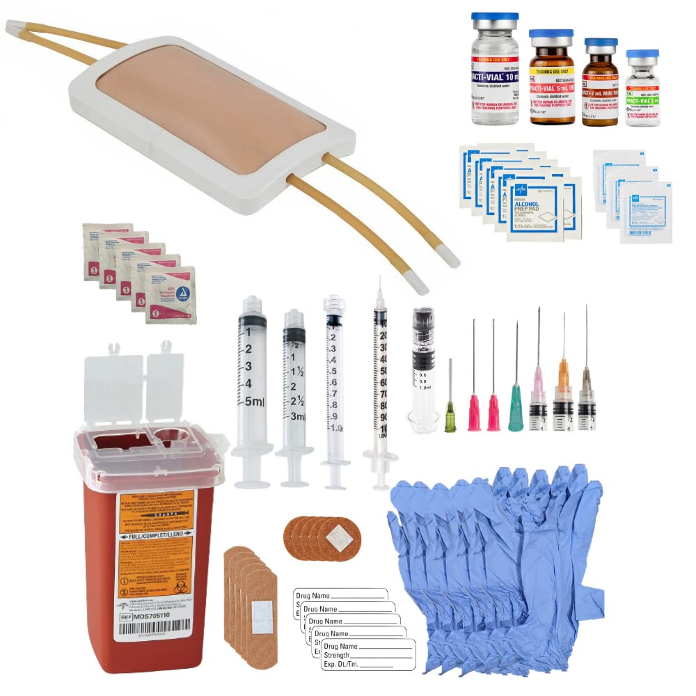 Anatomija Lab Venipunkture Practice Komplet s simulabilno roko Pad Model IV + Dodatna injekcija Skills Kit Klinično usposabljanje zdravstvene nege, 65 kos