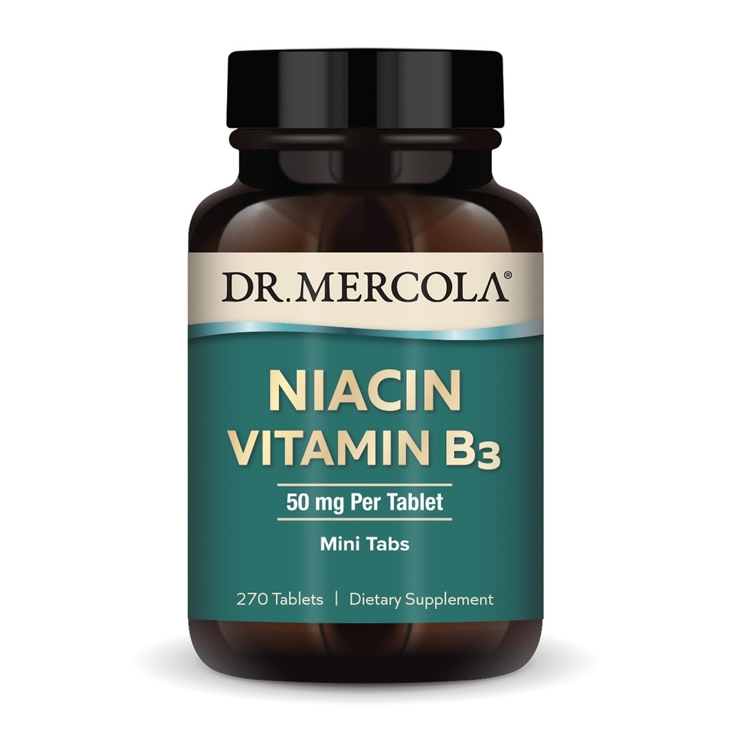 Dr. Mercola Niacin Vitamin B3, 90 Serving (270 tablet), prehranska dopolnila, Mini zavihki, Essential B Vitamin, Non-GMO