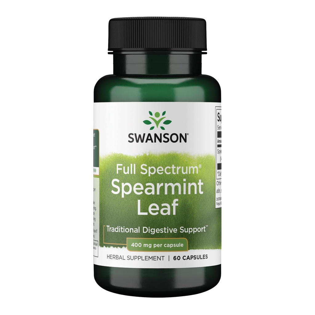 Swanson Spearmint Leaf (Mentha Spicata) - Polni spekter Zeliščni dodatek podporo Prebavni zdravje & Blag Stomach Vprašanja - Naravna Formula podpira zdravje & Wellness - (60 Kapsule, 400mg vsak)