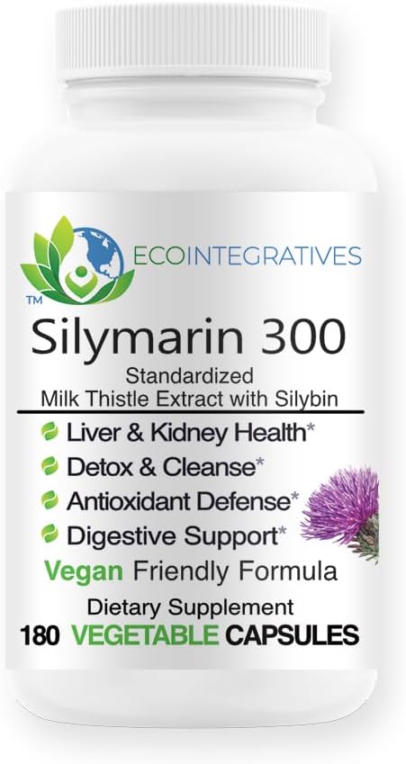 Silimarin 300 – Standardiziran izvleček iz Milka s Silybin 300 mg – Zdravje jeter in ledvic, razstrupljanje jeter in čiščenje, antioksidanti – Vegan - 180 Zelenjavne kapsule