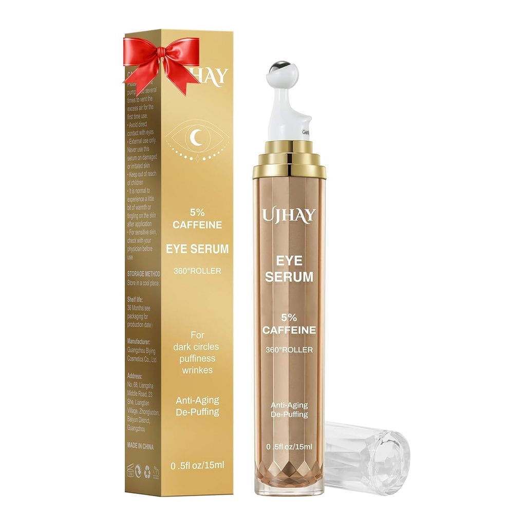 5% Kofeinska krema za oči, pod očesnim serumom za temne kroge, Puffiness in gube Fine Lines, Serum oči Roller s 360° masažna kroglica, Balzam za zdravljenje oči za moške in ženske