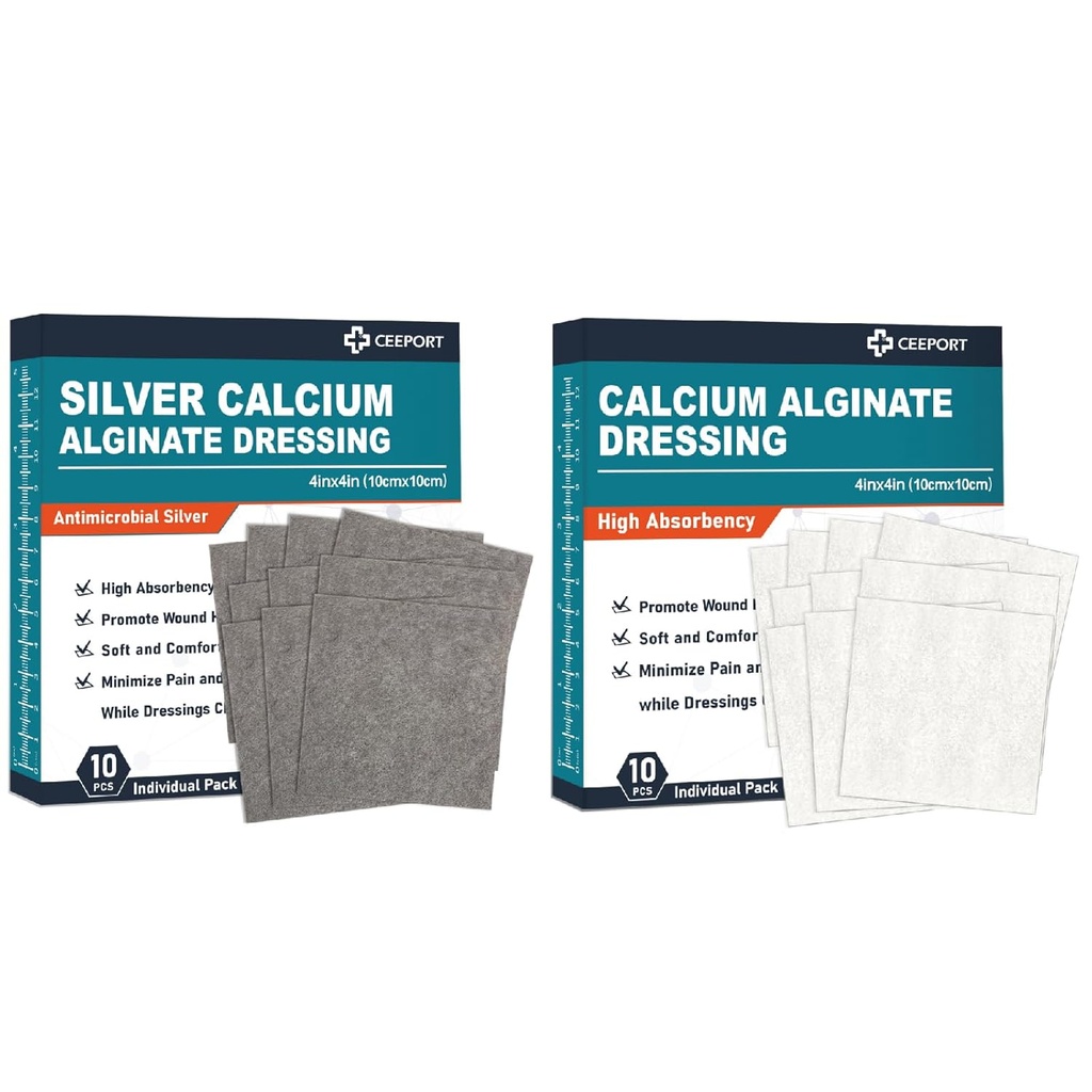 Srebrni kalcijev alginat(4 "x 4" 10 Pcs) + Calcium alginat obleke (4 "x 4" 10 Pcs)