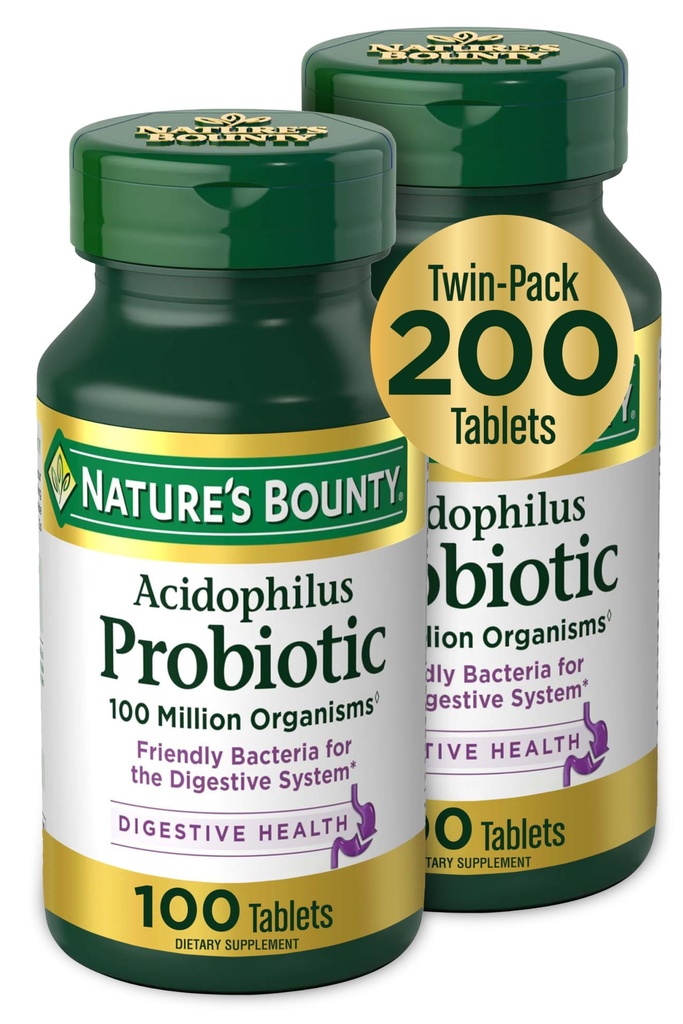 Narava je Bounty Acidophilus Probiotic, Dnevni Probiotic dodatek, Prebavno zdravje, 200 tablet, Twin Pack