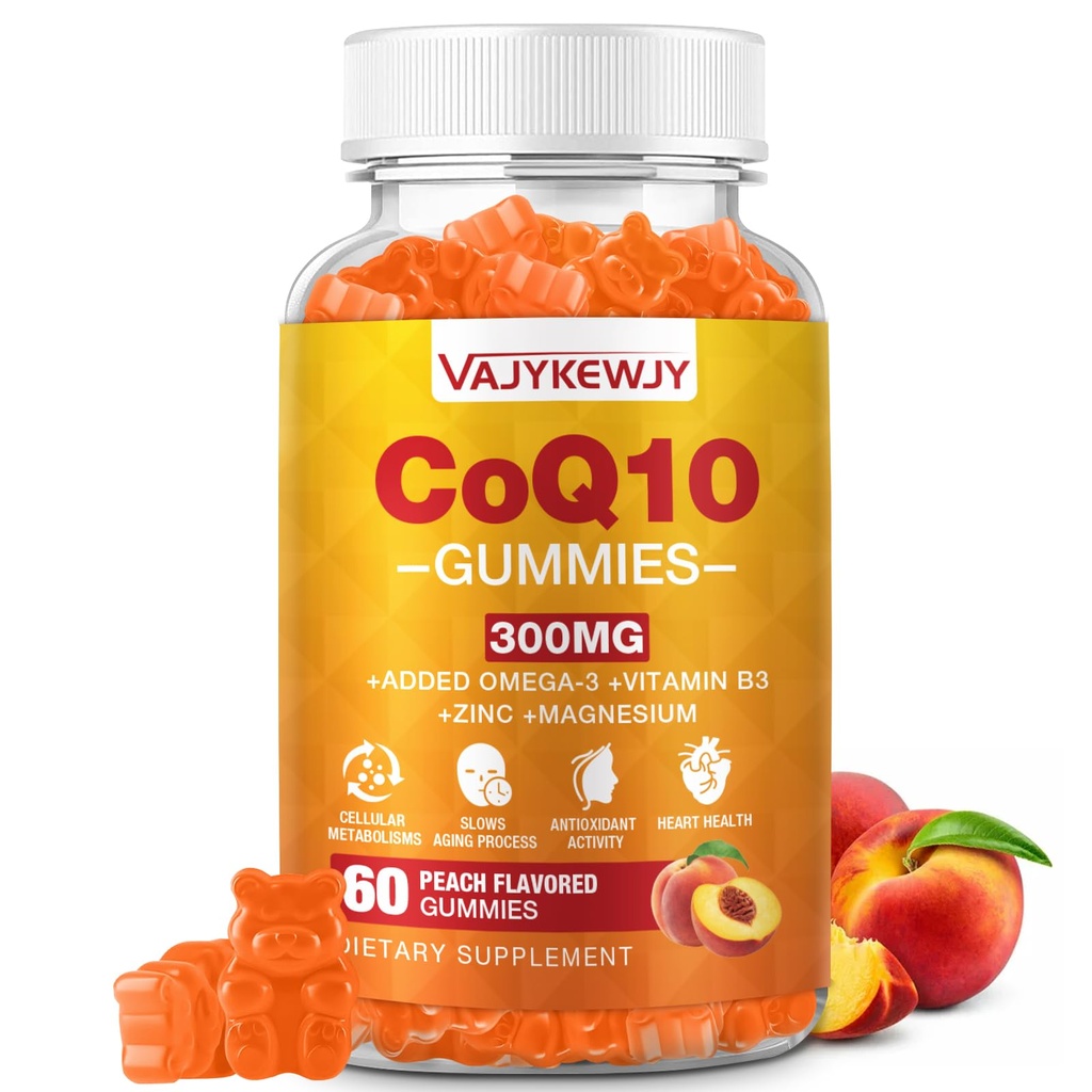 CoQ10 Gumies 3000 mg brez sladkorja - Plus Omega-3, vitamin B3 & cink, visoko Absorpcijski koencim Q10 Dodatki za celično energijo in antioksidant podporo, Vegan 60 Count