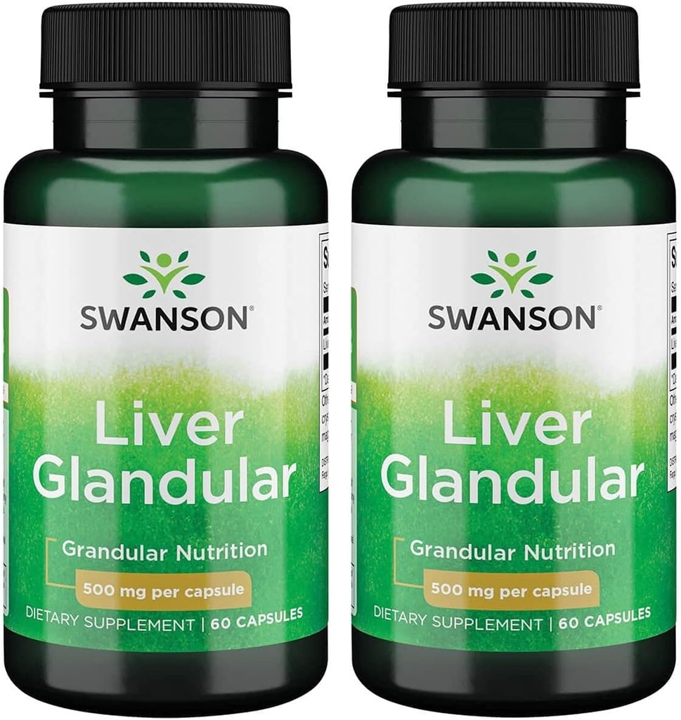 Swansonova jetra Glandular 500 miligramov 60 kapsul (2 pakiranji)