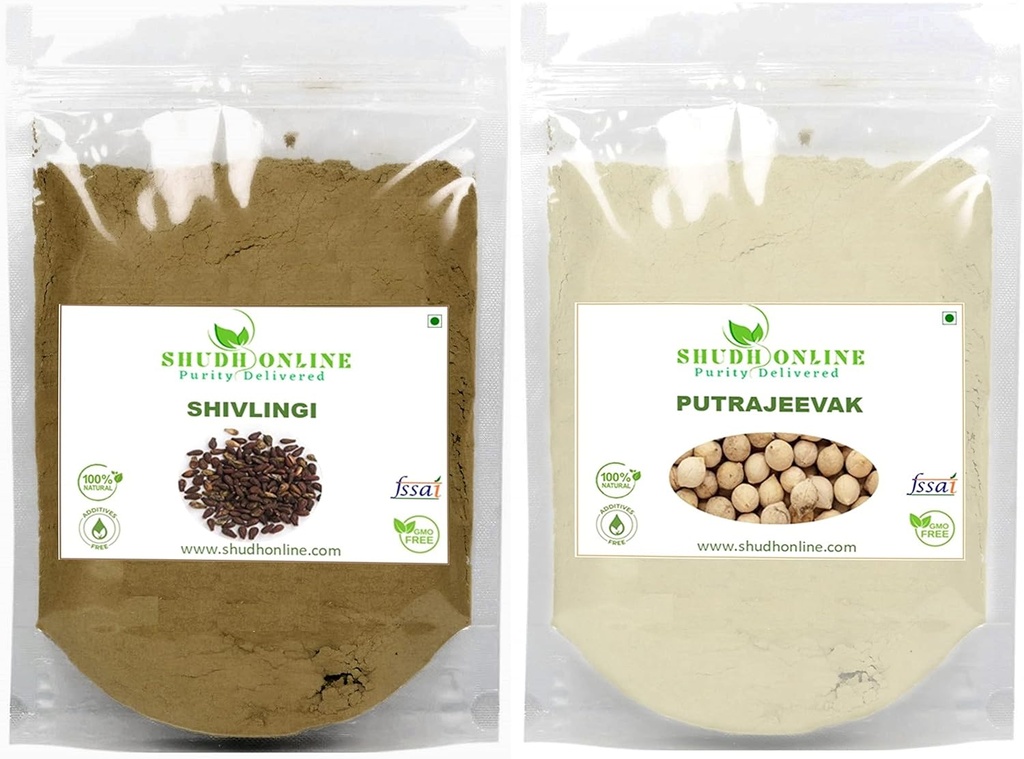 Shudh Online Sivalingi in Putrajivak Seed Powder Combo (100 gramov vsak), Putrajeevak in Shivlingi Beej v prahu, Putrijivak, Putr Jivak, Shivalinga, Shivling