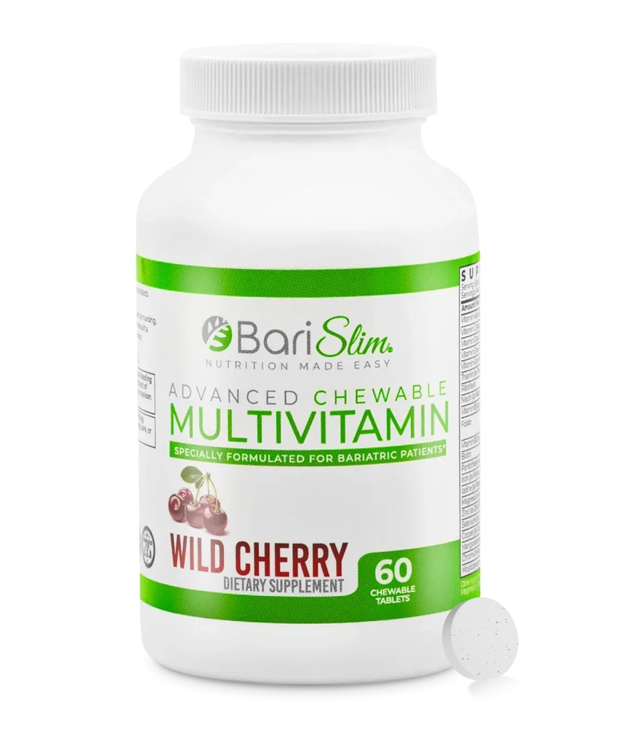 BariSlim Advanced žvečljive bariatrične multivitaminske tablete - Bariatrični vitamin in dodatek za pobariatrično kirurgijo, vključno z želodčnim obvodom in želodčnim rokavom 