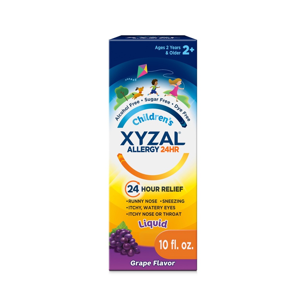 Xyzal Children's 24 Hour Alergy Relief Medicine za otroke, Levocetirizin Dihidroklorid Tekoči antihistaminik, Grozdje, 10 Fl. oz.
