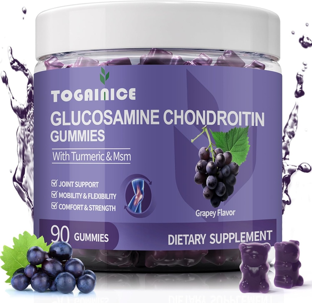 Glukozamin Chondroitin Gumies Sugar Free,Extra Jakost 1500mg Glukozamin z MSM & Kurkurja,Skupna podpora Gumies dopolnila za moške in ženske,za skupno prilagodljivost in zdravje kosti, 90 Count V01