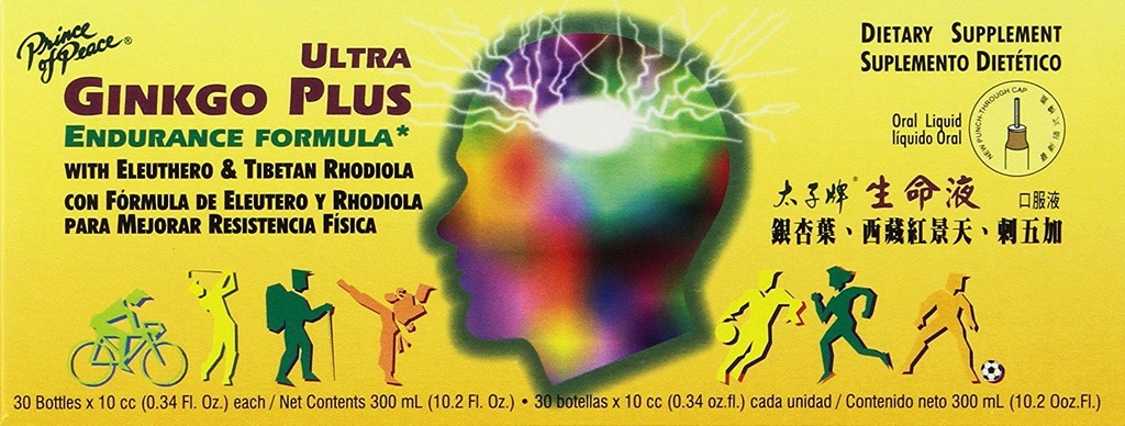 Princ miru Ultra Ginkgo Plus, 30 steklenic, 0.34 fl. oz. vsak – Možgani Boost dodatek – Podpora za aktivne življenjske sloge – Ginkgo Biloba za vzdržljivost