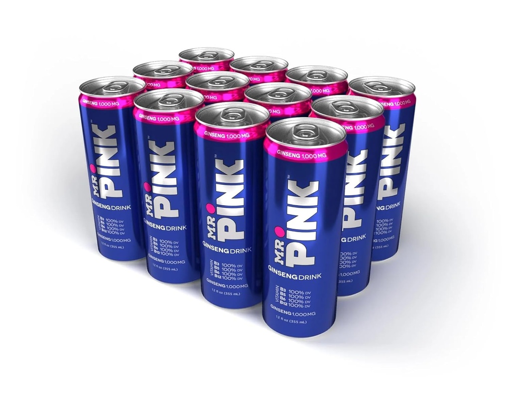 Pink Original Ginseng Drink - Naravni zeliščni dodatek za energijo in fokus, 12-pack tekoči Boost, bogata z B-vitamini
