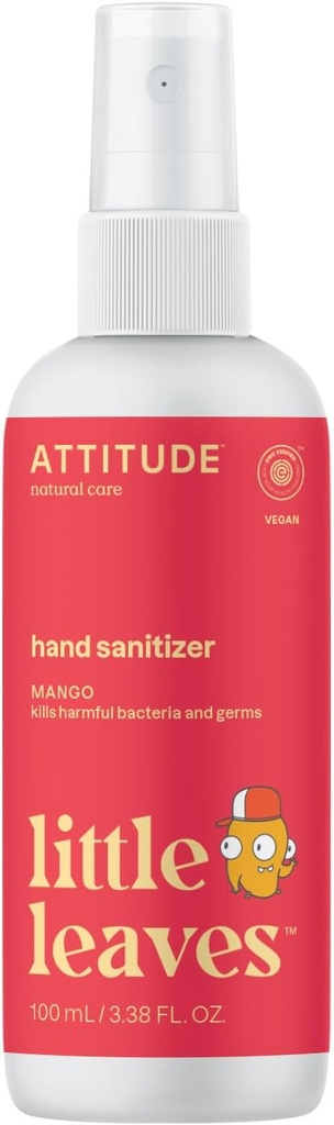 ATTITUDE pršilo za ročno čiščenje za otroke in odrasle, EWG preverjeno, velikost potovanja, Dermatološko testirano, rastlinsko in mineralno, Vegan, Mango, 3,5 Fl Oz (Spray steklenica)
