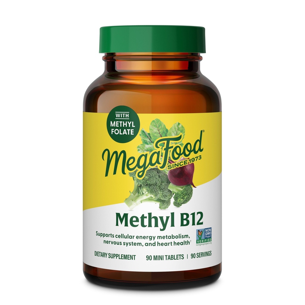 MegaFood Metil B12 - Vegan - vključuje metil Folat, vitamin B12 & B6 - Podpira proizvodnjo celične energije, zdravje živčevja in kardiovaskularne funkcije - 90 tablet